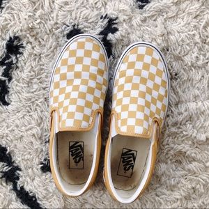 Mustard Yellow Checkered Slip On Vans